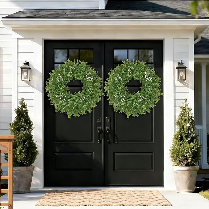 26 Inch Large Boxwoods Wreaths for Front Door Artificial Green Eucalyptus Leaves Greenery Indoor Outdoor Wreath Home Decor Porch Window Wall Farmhouse Door Decorations Spring Summer All Season