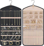 BAGSMART Hanging Jewelry Organizer with Hanger Metal Hooks Double-Sided Jewelry Holder for Organizing Earrings Necklaces Rings Perfect for in Hanging Closet, Wall, Door, 1 Piece, M, Black