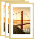 20x30 Picture Frame Gold Set of 3, Display Pictures 16x24 with Mat or 20 x 30 Without Mat, Poster Frames 20x30 for Wall Hanging Horizontal and Vertical