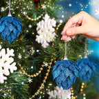 Jetec 8 Pieces Christmas Ornaments Glitter Christmas Tree Hanging Decoration Decorative Artificial Pine Cones Flowers Hanging Ornaments for Winter Wreath Holiday Decor(Blue)