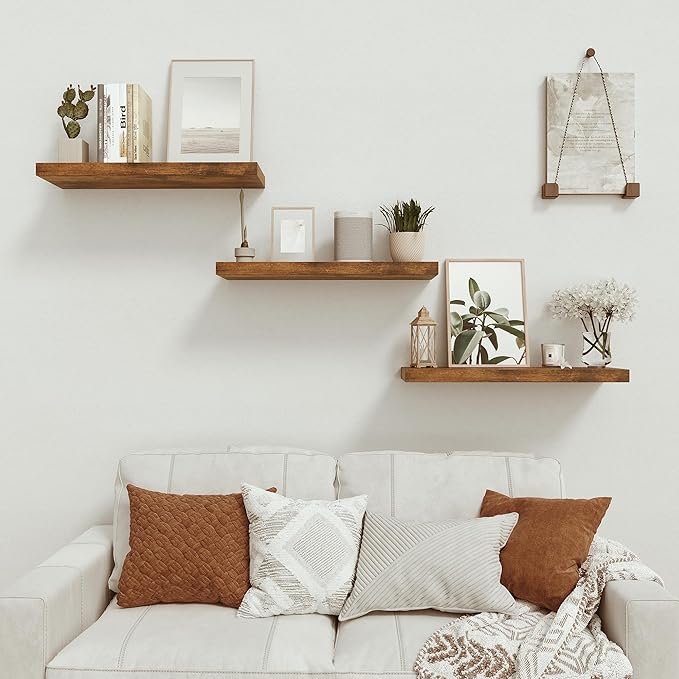 Vivelove Floating Shelves for Wall, 24 inch Wall Shelves for Bathroom Bedroom, Living Room, Kitchen, Office, Rustic Farmhouse Shelf Decor with Invisible Bracket, 24x9x1.6, Set of 2, Rustic Brown