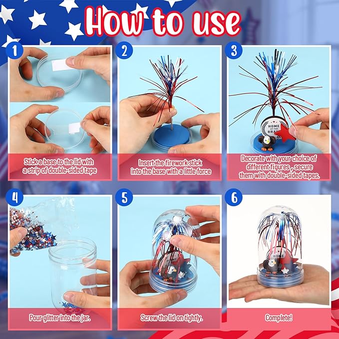 Sotiff 12 Sets 4th of July Craft Red Blue White 250th Anniversary DIY Craft Bald Eagle Firework Picks Patriotic Flower Wreath Ornaments Heart Stars for Independence Day Patriotic Party Favors