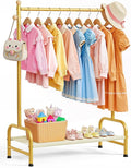 Clothes Rack - Sturdy Metal Kids Clothing Rack with Bottom Storage Shelf & Adjustable Feet, Dress Up Storage for Toddler's Bedrooms, Nurseries, Playrooms, 31" x 12.5" x 47.8", Gold