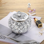Hipiwe Crystal Jewelry Box with Glass Lid Small Trinket Organizer Mirrored Treasure Box Ring Holder Earrings Necklace Storage Box Keepsake Gift Box for Home Dresser Decor, Silver