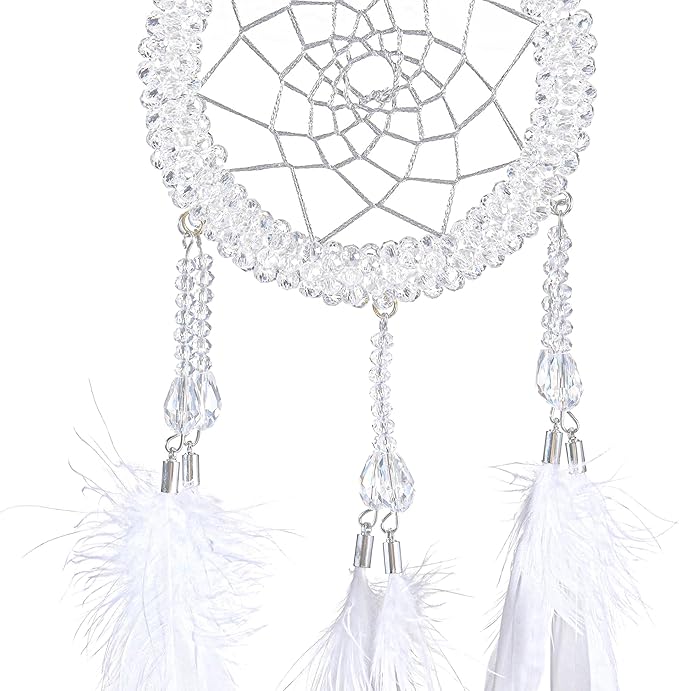 Luxury Dream Catchers - White Turkey Feather with Crystal Diamond, Lace Lanyard, Handmade Small Dreamcatcher for Bedroom, Dream Catcher for Girls, Dream Catchers for Boys, Dream Catcher Wall Decor