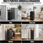 Square Metal Umbrella Holder, Square Free Standing Umbrella Rack Decorative Umbrella Holder Hollow Cutout Pattern Design for Umbrella Cane Entryway Home Office 19.49" X 6.1" X 6.1"(Black hollowed out)