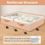Under Bed Shoe Storage with Wheels 2 Pack, Holds 12 to 24 Pairs, Sturdy Shoe Organizer with Clear Lid, Zippers and 3 Handles, Foldable Fabric Shoe Organizer for Closet