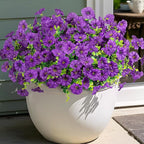 Artificial Flowers for Outdoor Decoration, 12 Bundles Fake Plastic Flower Plant, Faux Colorful Silk Morning Glory Eucalyptus for Outside Spring Summer Garden Porch Front Door Decor, Dark Purple