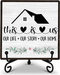 Welcome Home Sign, Home Kitchen Decor and Accessories, This Is Us Sign, Farmhouse Wooden Plaque with Iron Stand for Living Room Bedroom Table Shelf Decor-A18