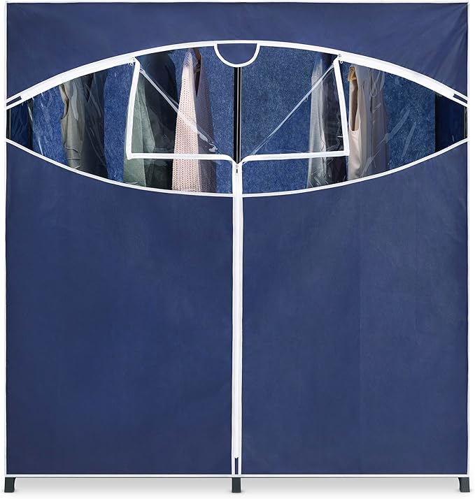 Whitmor Extra-Wide Portable Clothes Closet - 60 Inches Wide - Store Seasonal Clothing - Blue