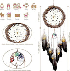Tree of Life Dream Catcher, Handmade Woven Traditional Craft Rattan Dream Catchers Wall Hanging Ornament,7 Chakras Crystal Healing Stones Art for Bedroom Decor, Festival Blessing Gift (Dark Brown)