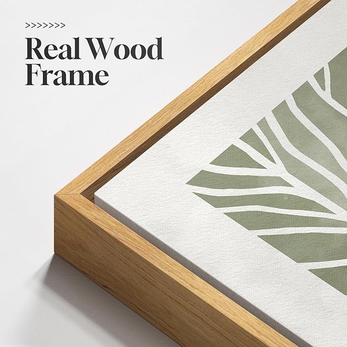 Framed Green Abstract Botanical Wall Art, 2 Piece Tropical Plant Canvas Painting Prints Artwork for Walls, Minimalist Boho Neutral Palm Leaf Pictures for Living Room Bedroom Kitchen Wall Decor, 24x36