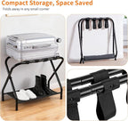Heybly Luggage Rack for Guest Room, Pack of 2, Steel Folding Suitcase Stand with Storage Shelf for Bedroom, Hotel, Foldable Steel Frame, Guest Room 26.2" L x 14.4" W x 20.5" H, Black HLR004B2