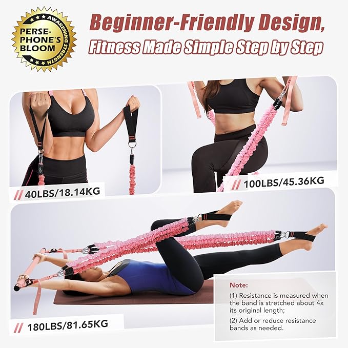 Upgraded Pilates Bar Kit with Resistance Bands Natural Latex for Women & Men, Heavy-Duty Stainless Steel Multifunctional Yoga Pilates Stick for Home Gym Exercise Fitness Equipment Full-Body Workouts