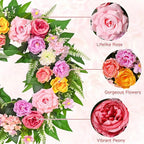 Yastouay Summer Wreaths for Front Door, 24 Inch Large Summer Wreath with Realistic Rose Peony, Full Floral Wreaths for Front Door Porch Farmhouse Patio Wall Decor All Season