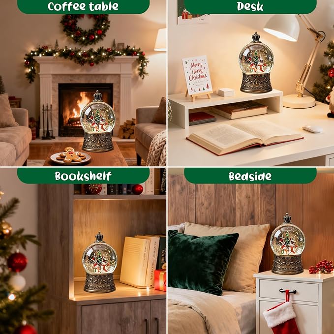 Christmas Snow Globes Lantern, Snowman and Christmas Tree Christmas Decorations Indoor, 6H Timer Battery & USB Powered Light Up Musical Snow Globes for Kids Women Adults Gift Thanksgiving Home Decor