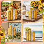 Lineshading 4 Pcs Summer Table Decoration Wooden Book Sunflower Decoration Yellow and White Summer Tiered Tray Decor Wood Book Sign Farmhouse for Home Shelf Coffee Table