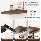 Venusmiles Floating Shelves for Wall, 30" W x 12" D x 2" H, 2 Pack of Long Wall Mounted Engineered Wood Shelves with Invisible Brackets for Living Room, Bedroom, Bathroom, Kitchen Decor, Brown