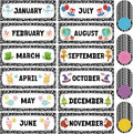 Zonon 48 Pcs Months of the Year Bulletin Board Set 12 Monthly Headliners Holiday Seasonal Monthly Bulletin Board Borders with 36 Round Blank Confetti Cutouts for Classroom (Trendy Style)