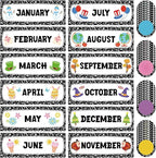 Zonon 48 Pcs Months of the Year Bulletin Board Set 12 Monthly Headliners Holiday Seasonal Monthly Bulletin Board Borders with 36 Round Blank Confetti Cutouts for Classroom (Trendy Style)