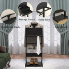Mens Valet Stand with Drawer, Tray, Shoe Shelf and Suit Rack, Wooden Clothing Rack for Men Women, Clothes Valet Stand for Bedroom Entryway