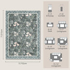 Vintage Floral with Ornate Border Washable 5x7 Area Rug, Soft Low Pile Carpet for Living Room, Dining Room Under Table, Bedroom | Non-Slip, Stain Resistant & Durable