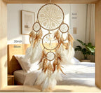 5 Pcs/Set Large Dream Catchers Boho Wall Decor Feather Handmade Traditional Dream Catcher Wall Hanging Decor for Kids Bedroom Adult Living Room Home Bohemian Decorations (Hemp Rope)