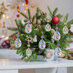 GuassLee Crystal Ornaments Christmas Tree Decorations, 12 Pcs AB Color Teardrop Crystal Hanging Ornaments for Christmas Tree Xmas Bead Chandelier Garland New Years Holiday Party Supplies Decor