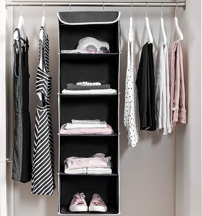 ZOBER Hanging Closet Organizer, 5-Shelf - Hanging Storage Organizer Shelves for Clothes, Towels, Toys - College Dorm Room, Nursery, & Home Closet