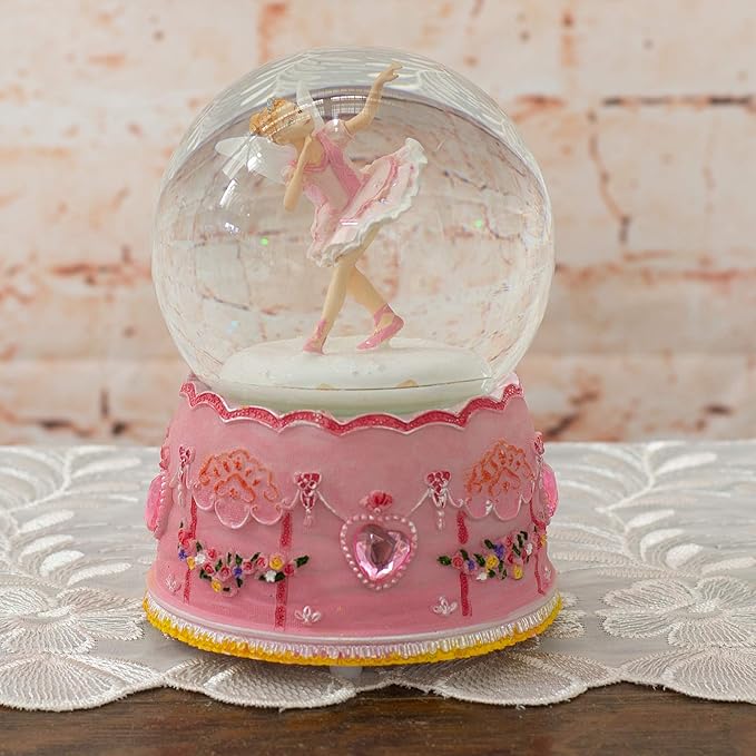 Elanze Designs Pink Ballerina Fairy Rotating Tabletop Dresser Nightstand Figurine Decoration 100MM Sturdy Glitter Water Wind Up Musical Snow Globe Plays Tune Swan Lake