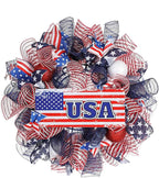 Patriotic Wreath for Front Door Red White Blue Wreath 4th of July Wreaths for Door Wall Memorial Day Decor Independence Day Hanging Decoration for Outside Home Farmhouse Holiday (USA)
