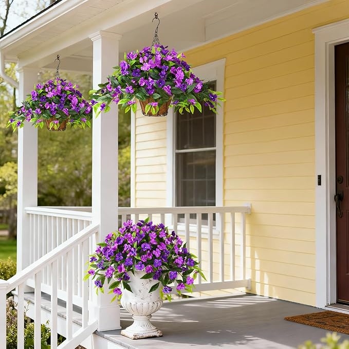 Artificial Flowers for Outdoor, 2 Bundles UV Resistant Fake Plants Decoration Realistic Faux Silk Flowers No Fade Plastic Flowers for Outside Planters Home Porch Patio Yard Garden Decor