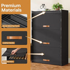 6-Tier Shoe Storage Cabinet with Hard Flip Doors, Fabric Cover, Holds 18–24 Pairs, Enclosed Dustproof Shoe Rack Organizer for Entryway, Closet & Bedroom, Shoe Shelf, Black, 27.8" x 12.0" x 41.9"