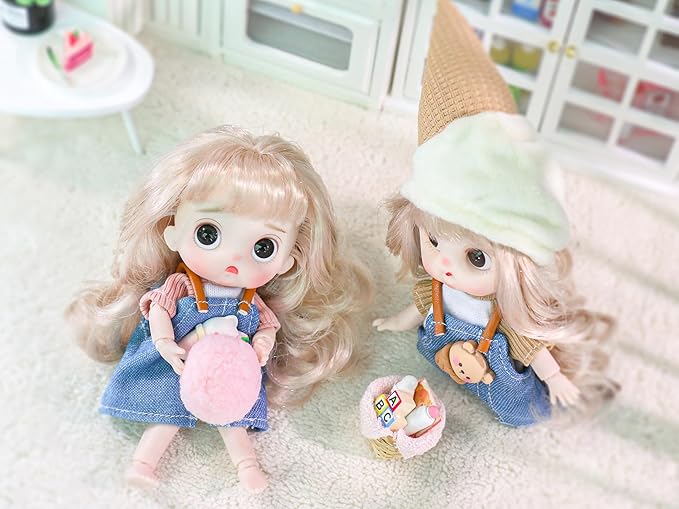 BJD Blind Box Cute Figures, Collectible Poseable OB11 Doll with 1/12 Scale Removable Clothes，Surprise Gift Single Random Mystery Box-Japanese Foodie Fun Series
