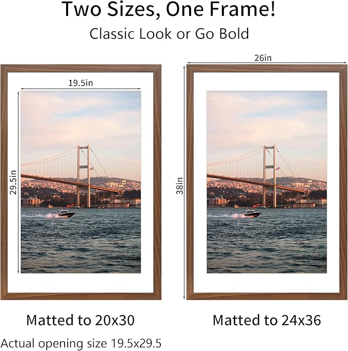 24x36 Picture Frame Brown Set of 3, Display Pictures 20x30 with Mat or 24 x 36 Without Mat, Poster Frames 24x36 for Wall Hanging Horizontal and Vertical