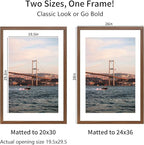 24x36 Picture Frame Brown Set of 3, Display Pictures 20x30 with Mat or 24 x 36 Without Mat, Poster Frames 24x36 for Wall Hanging Horizontal and Vertical