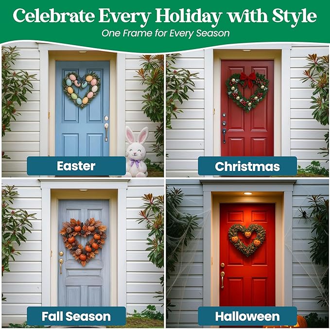 5-Pack 14 Inch Wire Wreath Frame – Heart Metal Wreath Form with Heart Design for DIY Crafts, Floral Projects, and Home Decor – Dark Green Wire Frame for Christmas Holiday & Weddings