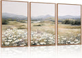 KAIRNE Landscape Canvas Wall Art,Boho Floral Prints Set of 3(24”X36”),Flower Garden Paintings,Wildflower Field Scene Wall Decor,Botanical Art for Living Room Bedroom Kitchen Farmhouse Decor,Framed
