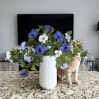 Artificial Fake Petunia Flowers for Outdoor Decoration, 2PCS Faux Silk Petunias Flower for Spring UV Resistant No Fade Realistic Plants for Garden Balcony Yard Porch Indoor Decor(Blue White)