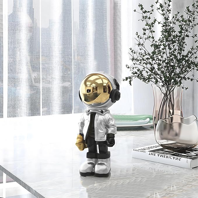 Dosker Small Astronaut Statues Mini Spaceman Sculpture Polyresin Arts Gifts Silver Figurine Ornament Room Decor for Men,Home and Desktop Accessories Tabletop Decoration, Living Room, Office, Bookshelf