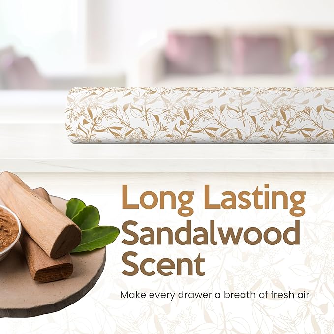 Sandalwood Scented Drawer Liners for Dresser Drawers (10 Large Sheets, 19.7" x 14.4") - Non Adhesive Drawer Paper Liner for Bedroom Dresser & Closet Shelves by Linda’s Essentials