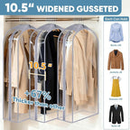 BALEINE 48'' Clear Garment Bags, 10.5'' Wide PEVA Suit Bag for Closet Clothes Dresses Suit Coats Storage (Clear, 6PK)