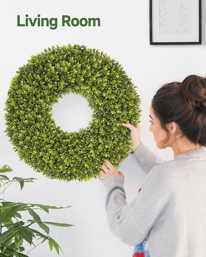 DDHS 23''Boxwood Wreaths for Front Door，Artificial Spring Wreaths for Farmhouse Wedding Green Year Round Indoor Outdoor for Fall Summer Christmas Wreath Home Decorations-Green