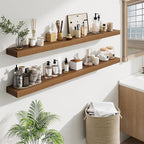 Fun Memories 55 Inch Floating Shelves Bedroom, Large Extra Floating Shelf Set of 2 with Invisible Brackets, Walnut