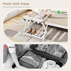 Luggage Rack for Guest Room - 1 Pack 26.77" L Full Assembled Luggage Rack Stand for Suitcases, Foldable Luggage Holder with Shoe Shelf for Bedroom, Hotel (White Bamboo Suitcase Stand)
