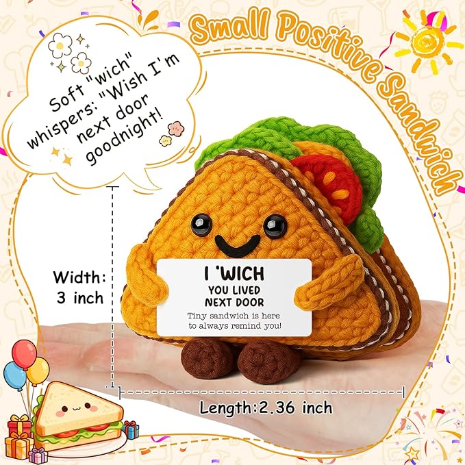 MY-ALVVAYS Graduation Funny Sandwich Crochet Gift for Student Friend Teen Women Men, Handmade Crochets Gift for Birthday Daily, Cheer Up Mini Present Team Coworkers