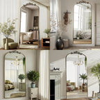Dewfig Arched Full Length Mirror, 71"x28" Full Body Mirrors with Carved, Floor Mirror for HomeDecor, Standing/Halling Large Wall Mirror for Bedroom, Living Room, Cloakroom, Bronze, Retro Style