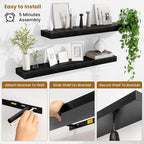 Fun Memories Floating Shelves for Room Wall, 36 Inch Long Shelf Set of 2， Hanging Wood Shelves for Storage & Display, Black