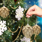 Jetec 8 Pieces Christmas Ornaments Glitter Christmas Tree Hanging Decoration Decorative Artificial Pine Cones Flowers Hanging Ornaments for Winter Wreath Holiday Decor(Gold)