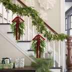 nuvagiki Christmas Teardrop Swag Decorations, 24'' Christmas Teardrop Wreath Artificial Pine Needle Berries Hanging Decor, Red Velvet Bow Swag Decorations for Front Door Mantle Wall Indoor Home Decor